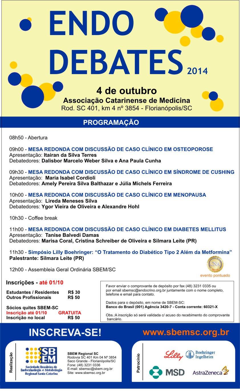 programa&ccedil;&atilde;o endo debates SBEM-SC
