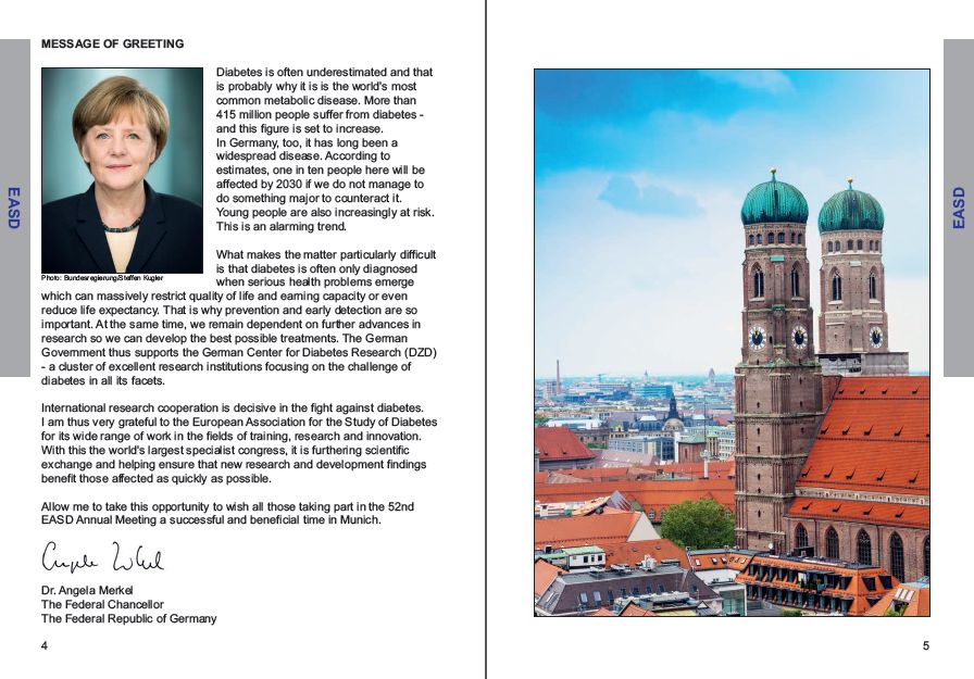 imagem do programa científico com mensagem e foto de angela merkel