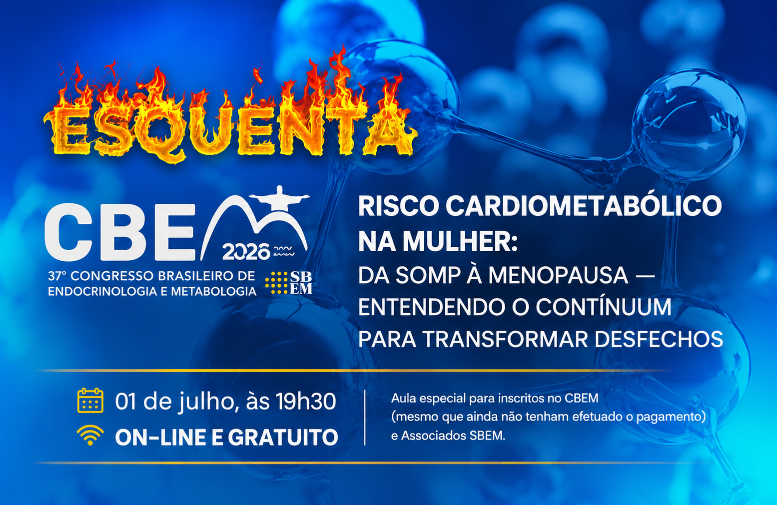Esquenta CBEM 2026 Discutirá Risco Cardiometabólico na Mulher da SOPM à Menopausa